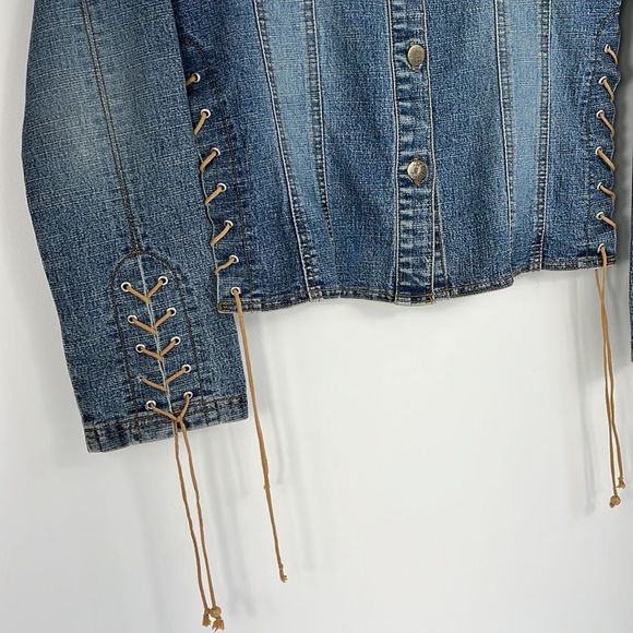 Vintage Mudd Jean Jacket with Lace up and Embroidery - Picture 5 of 9